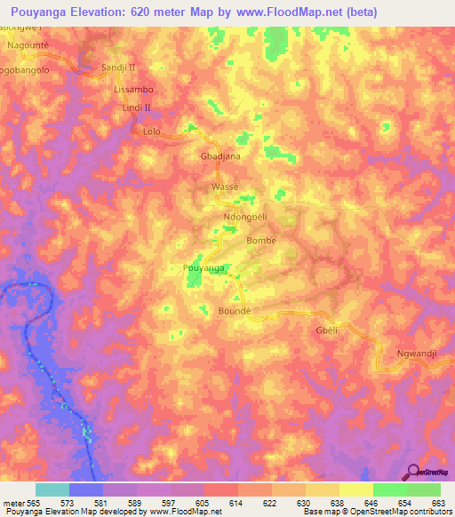 Pouyanga,Cameroon Elevation Map