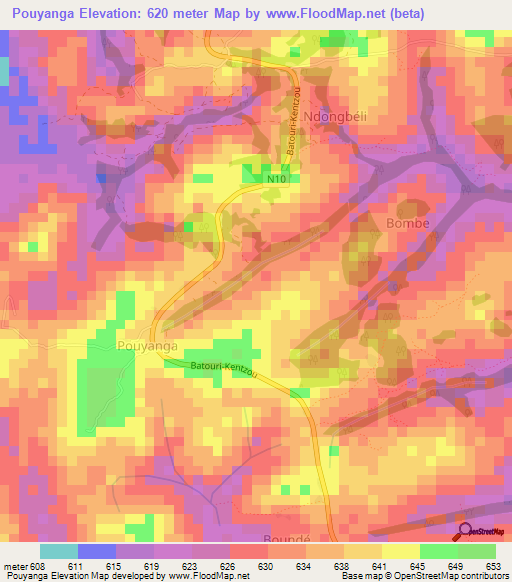 Pouyanga,Cameroon Elevation Map