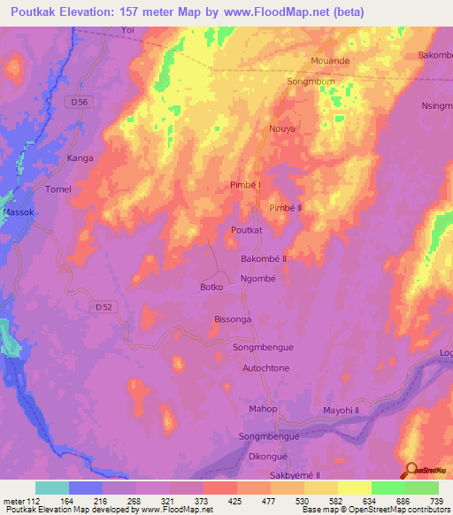 Poutkak,Cameroon Elevation Map