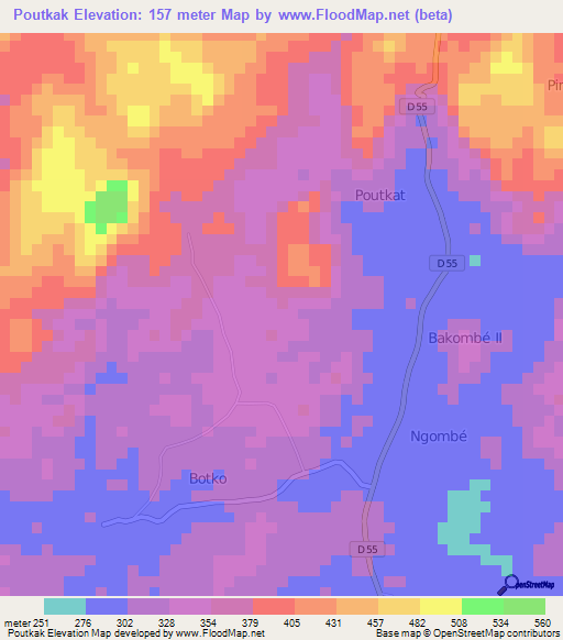 Poutkak,Cameroon Elevation Map