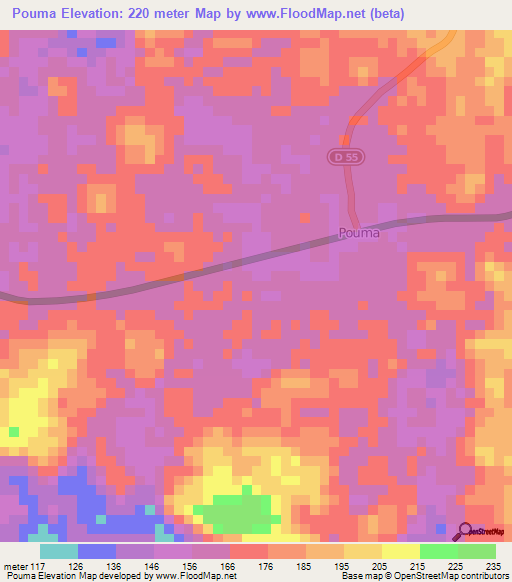 Pouma,Cameroon Elevation Map