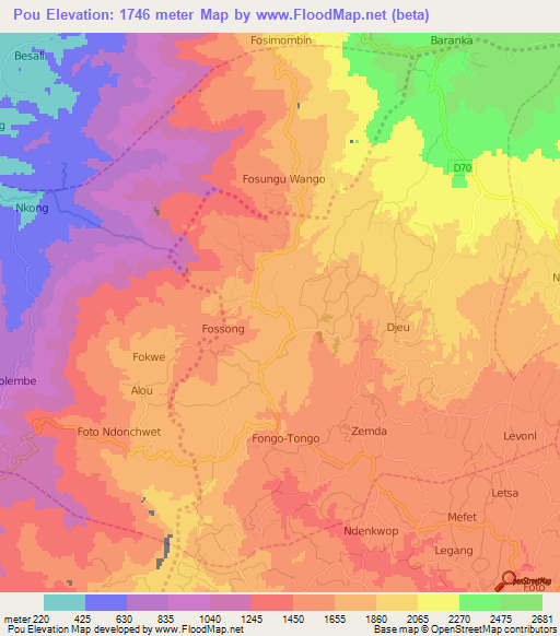 Pou,Cameroon Elevation Map