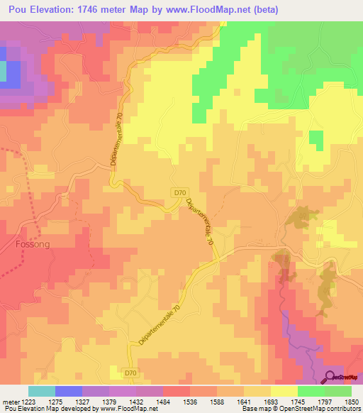 Pou,Cameroon Elevation Map