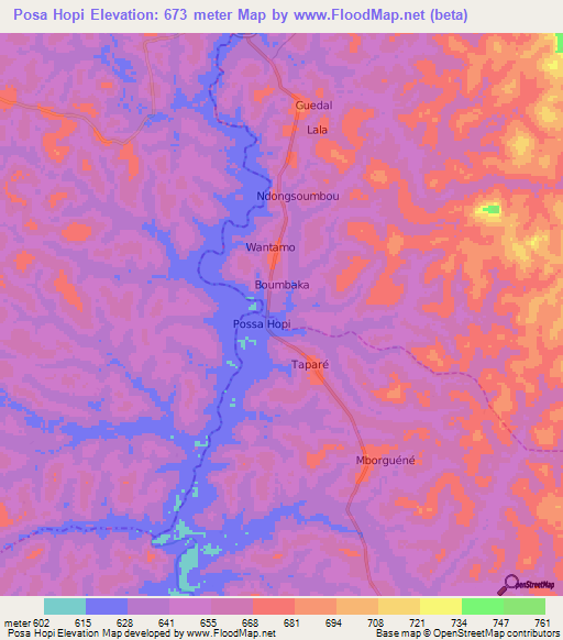 Posa Hopi,Cameroon Elevation Map