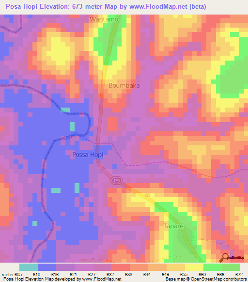 Posa Hopi,Cameroon Elevation Map