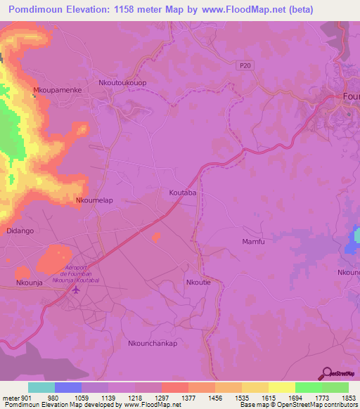 Pomdimoun,Cameroon Elevation Map