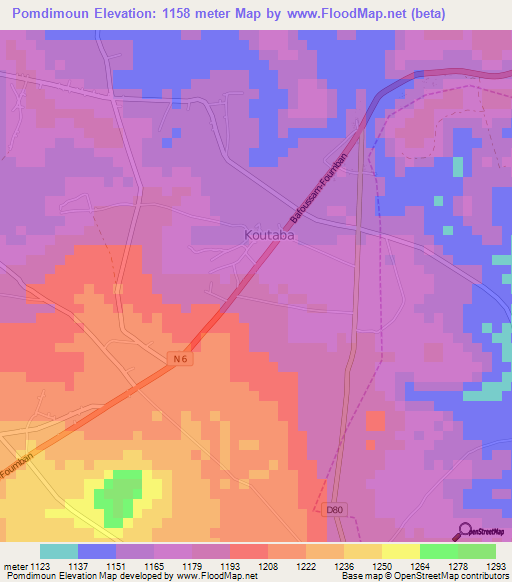 Pomdimoun,Cameroon Elevation Map