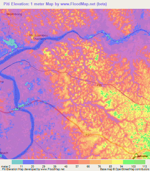 Piti,Cameroon Elevation Map