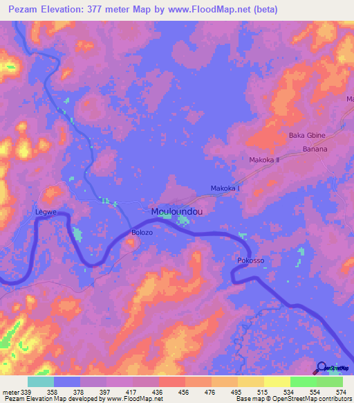 Pezam,Cameroon Elevation Map