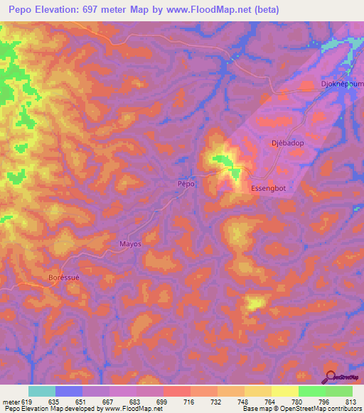 Pepo,Cameroon Elevation Map