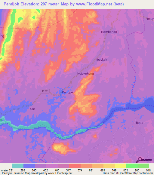 Pendjok,Cameroon Elevation Map