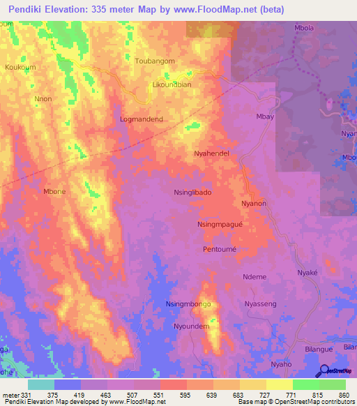 Pendiki,Cameroon Elevation Map