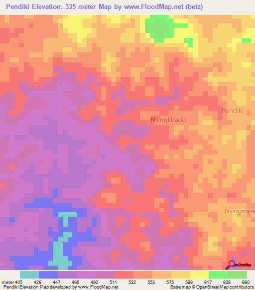 Pendiki,Cameroon Elevation Map