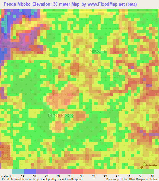 Penda Mboko,Cameroon Elevation Map