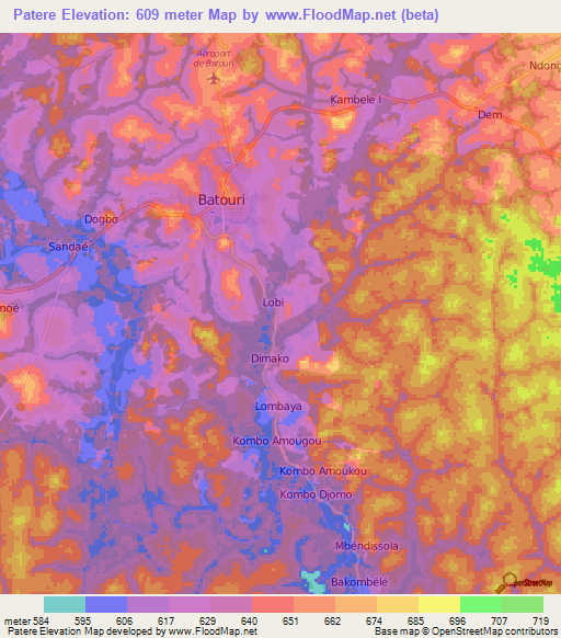 Patere,Cameroon Elevation Map