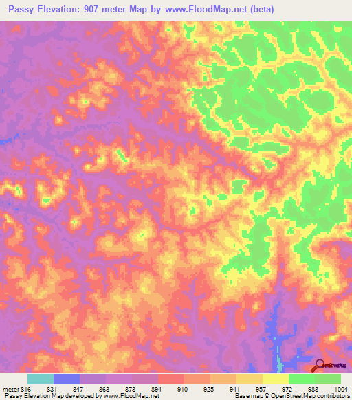 Passy,Cameroon Elevation Map