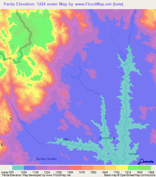 Parda,Cameroon Elevation Map