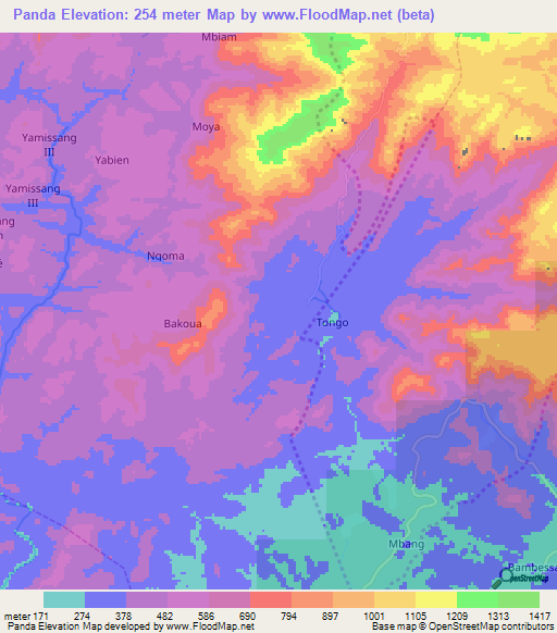 Panda,Cameroon Elevation Map