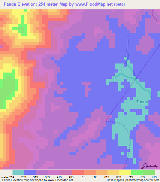 Panda,Cameroon Elevation Map