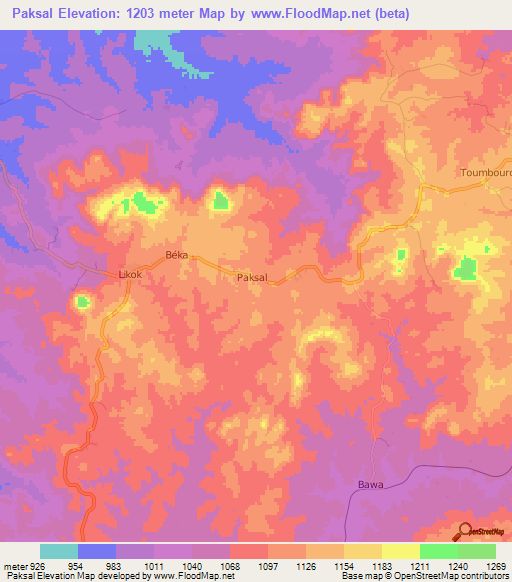 Paksal,Cameroon Elevation Map