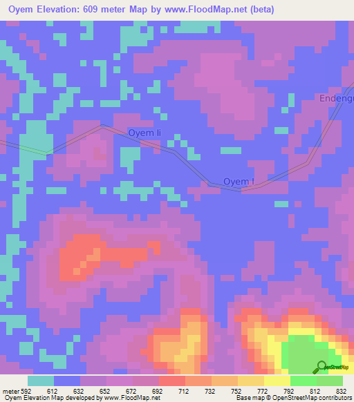 Oyem,Cameroon Elevation Map