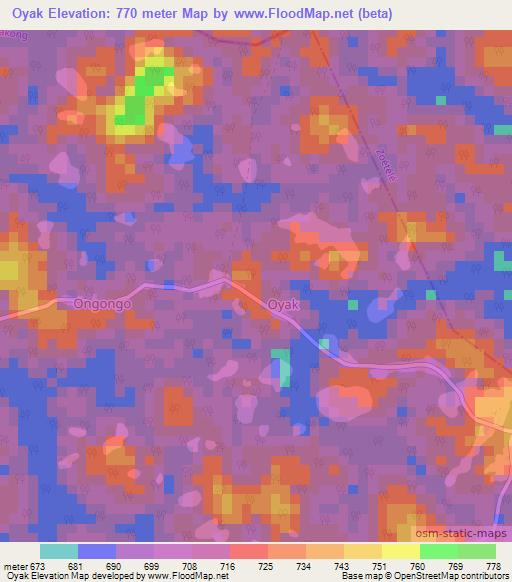 Oyak,Cameroon Elevation Map