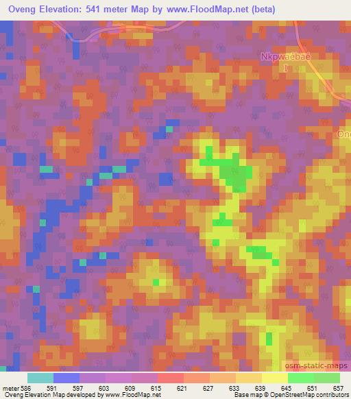 Oveng,Cameroon Elevation Map