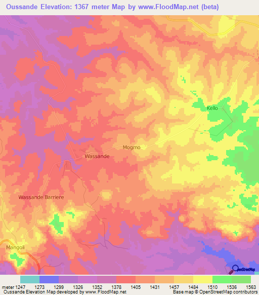 Oussande,Cameroon Elevation Map