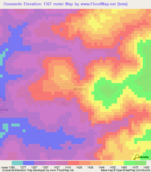 Oussande,Cameroon Elevation Map