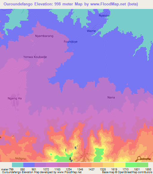 Ouroundefango,Cameroon Elevation Map