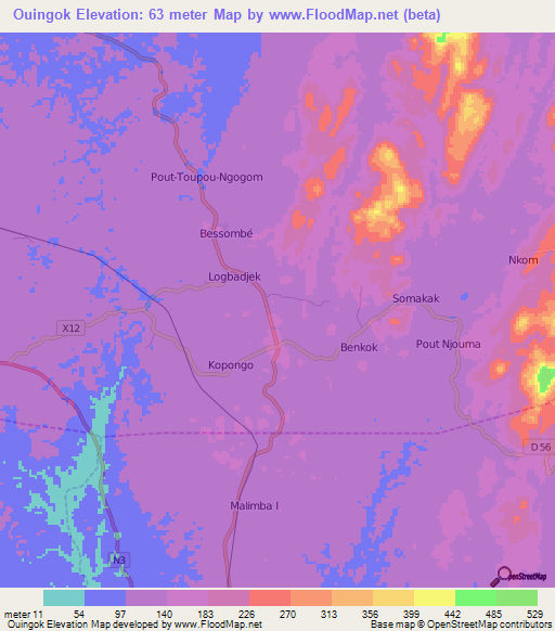Ouingok,Cameroon Elevation Map