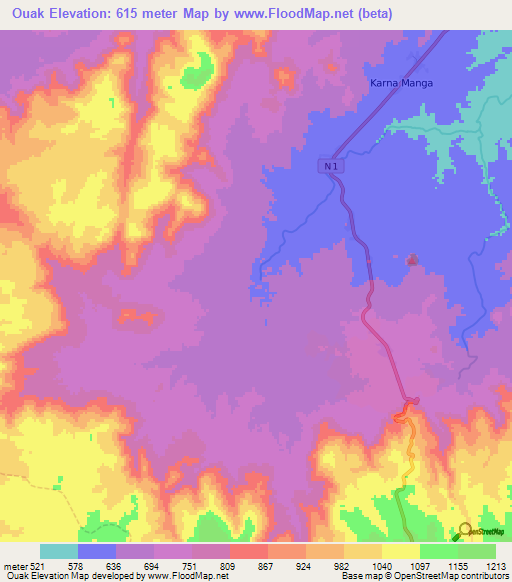 Ouak,Cameroon Elevation Map