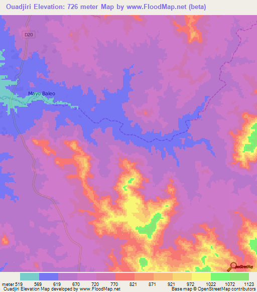 Ouadjiri,Cameroon Elevation Map