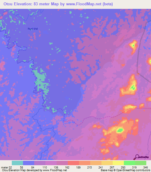 Otou,Cameroon Elevation Map