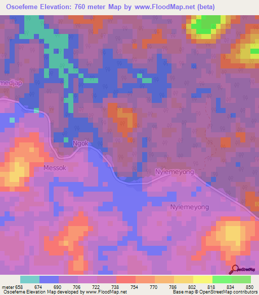 Osoefeme,Cameroon Elevation Map