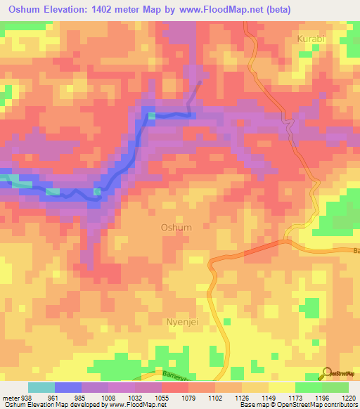 Oshum,Cameroon Elevation Map