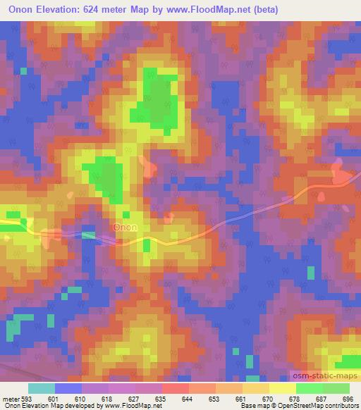 Onon,Cameroon Elevation Map