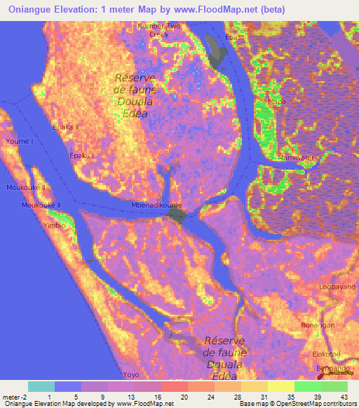 Oniangue,Cameroon Elevation Map