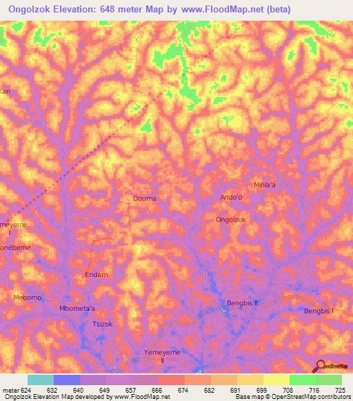 Ongolzok,Cameroon Elevation Map