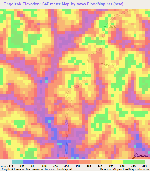 Ongolzok,Cameroon Elevation Map