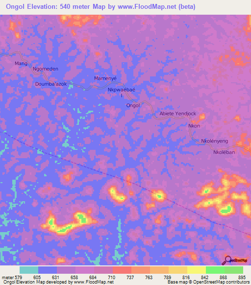 Ongol,Cameroon Elevation Map