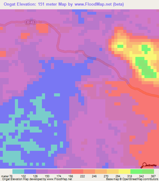 Ongat,Cameroon Elevation Map