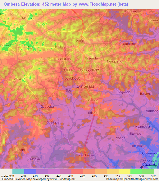 Ombesa,Cameroon Elevation Map