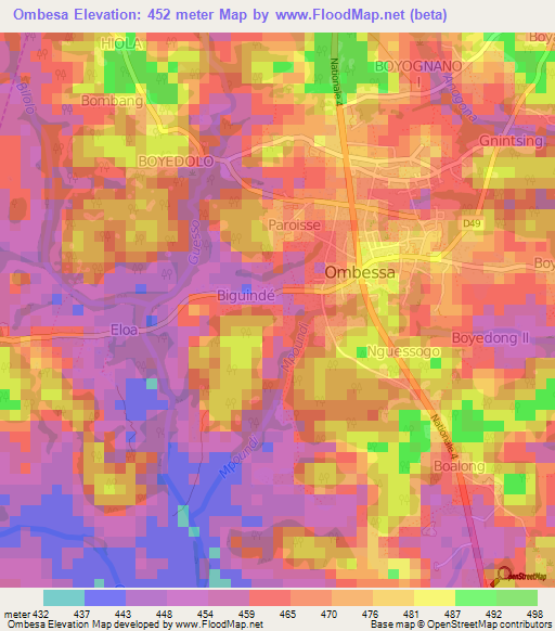 Ombesa,Cameroon Elevation Map