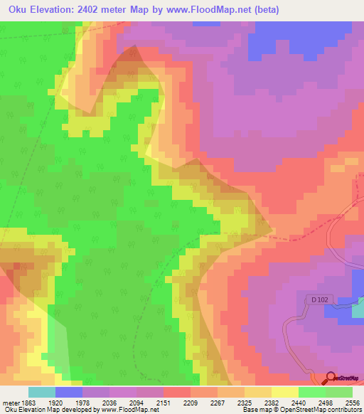 Oku,Cameroon Elevation Map