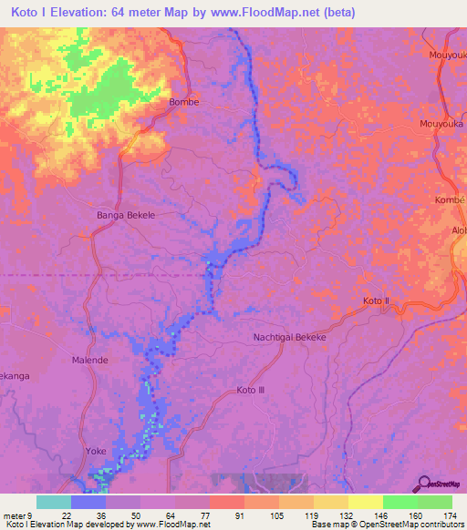 Koto I,Cameroon Elevation Map