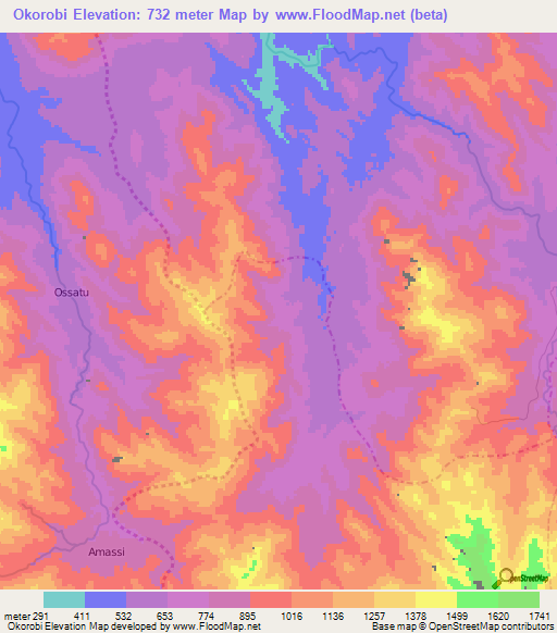 Okorobi,Cameroon Elevation Map