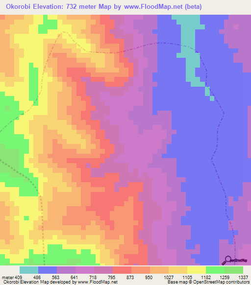 Okorobi,Cameroon Elevation Map