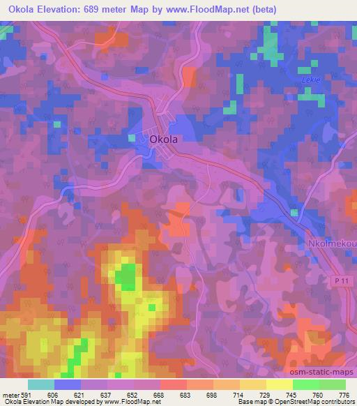 Okola,Cameroon Elevation Map