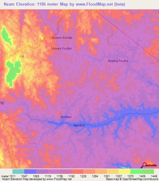 Nzam,Cameroon Elevation Map